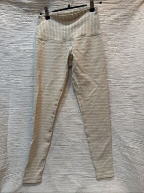 Neutral Striped High-Waist Leggings - Cream & White striped